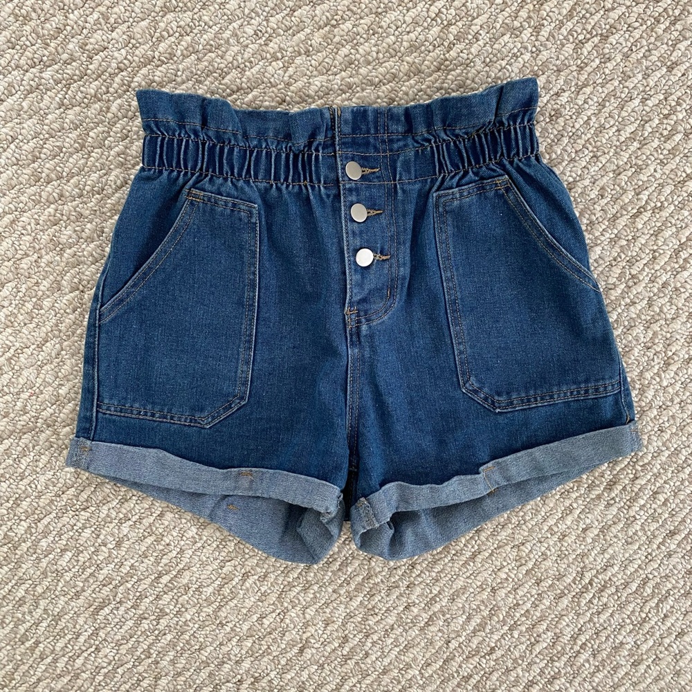 High Waist Paperbag Denim Shorts
